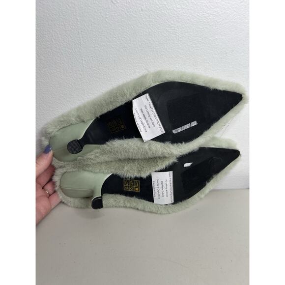 NWOB Jeffrey Campbell Faux Fur Slip On Mules Green Mint Women’s Size 7.5 - Picture 10 of 11